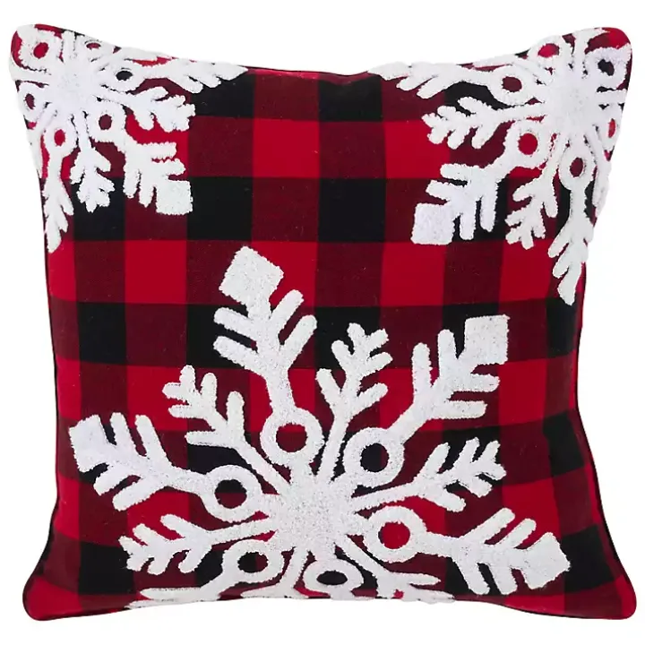 Red Buffalo Check Snowflake Christmas Pillow