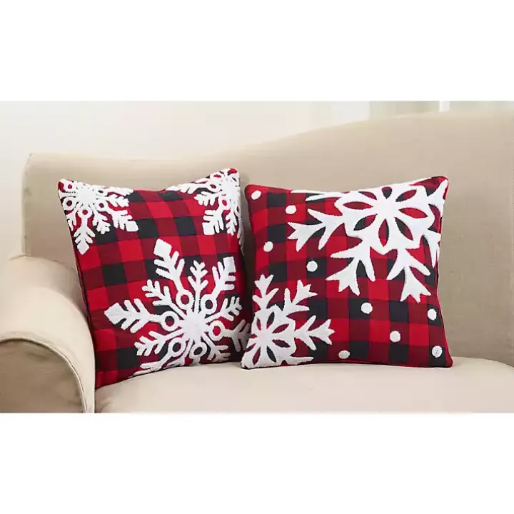 Red Buffalo Check Snowflake Christmas Pillow