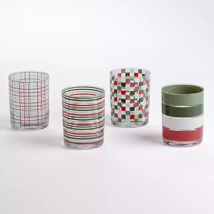 Red Checkered Drinking Glasses, Set of 4