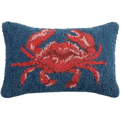 Red Crab Hooked Wool Lumbar Pillow