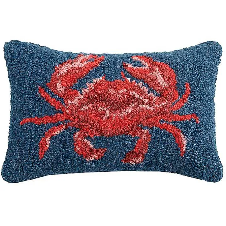 Red Crab Hooked Wool Lumbar Pillow