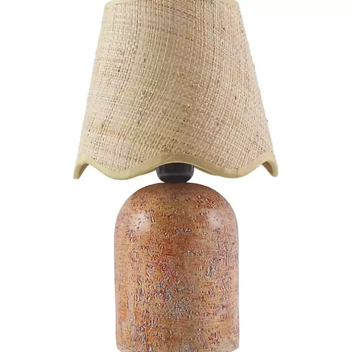 Red Faux Stone Table Lamp with Scalloped Shade