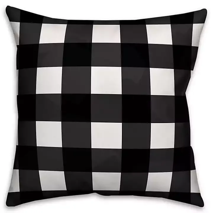 Red Floral Buffalo Check Outdoor Pillow