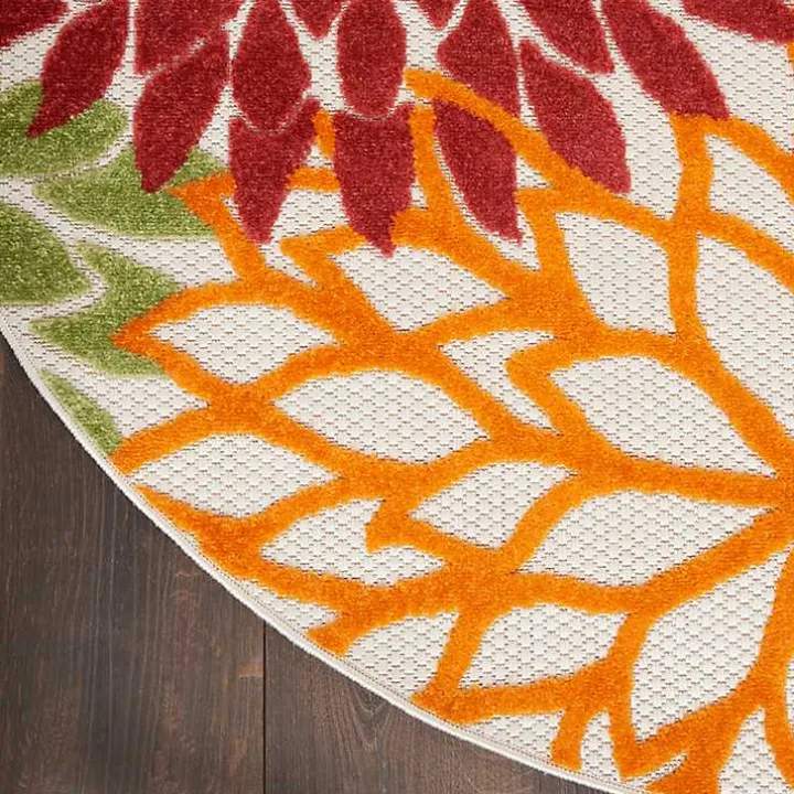 Red Floral Burst Outdoor Round Area Rug, 7 ft.