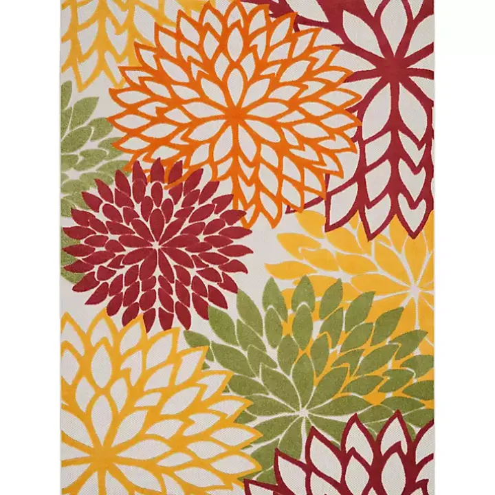 Red Floral Burst Outdoor Area Rug, 7x10