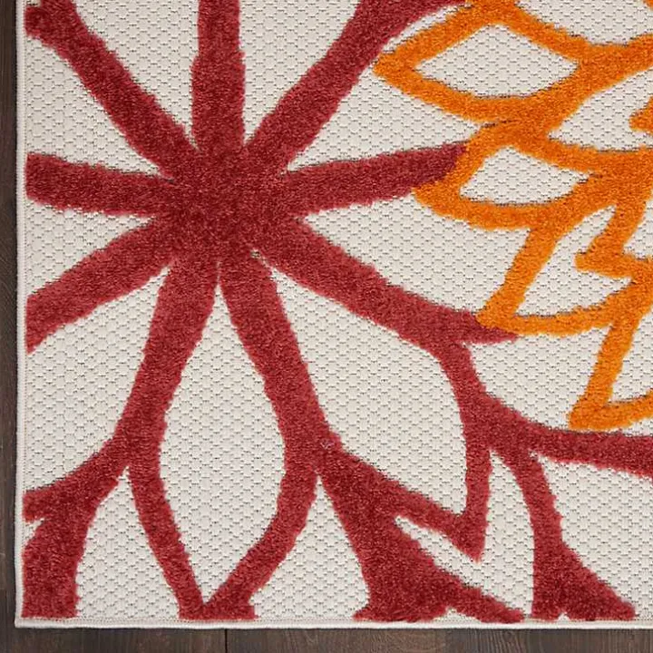 Red Floral Burst Outdoor Area Rug, 7x10