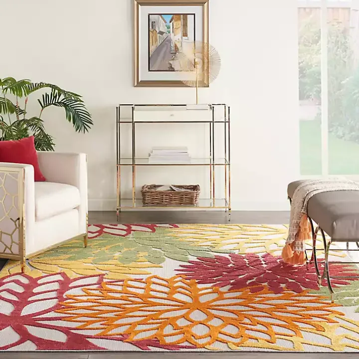 Red Floral Burst Outdoor Area Rug, 7x10