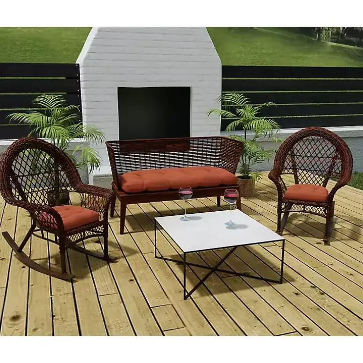 Red French Edge 3-pc. Outdoor Wicker Cushion Set