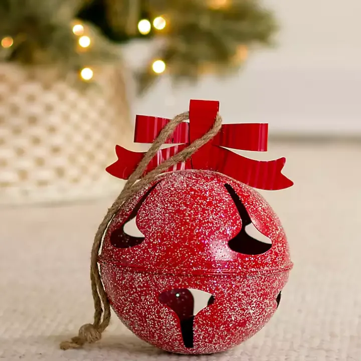 Red Glitter Metal Bell Ornament, 12 in.
