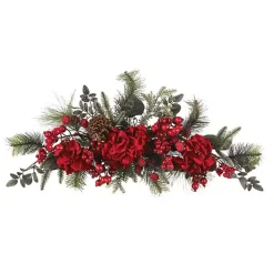 Red Hydrangea and Pine Christmas Swag