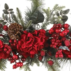 Red Hydrangea and Pine Christmas Swag