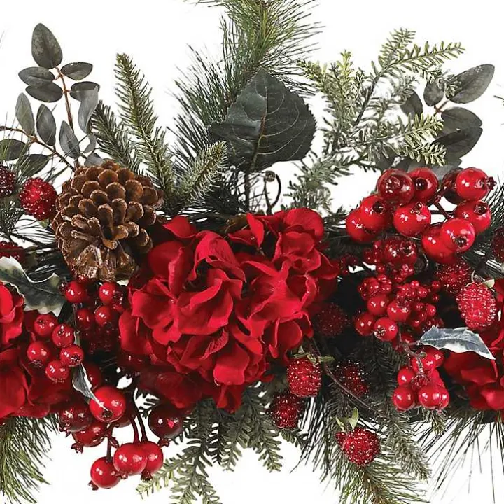 Red Hydrangea and Pine Christmas Swag