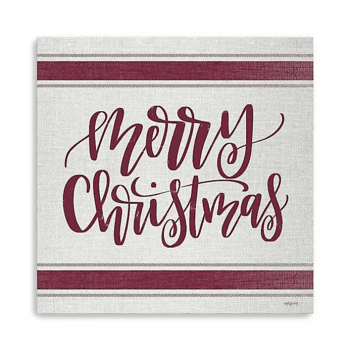 Red Merry Christmas Giclee Canvas Wall Plaque