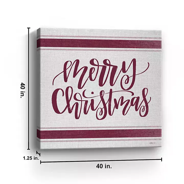 Red Merry Christmas Giclee Canvas Wall Plaque
