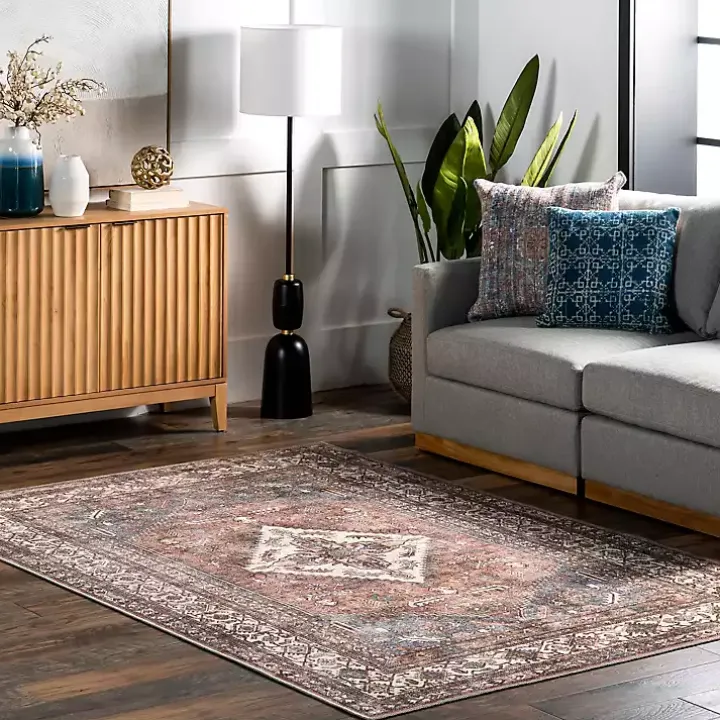 Red Persian Medallion Washable Area Rug, 3x5