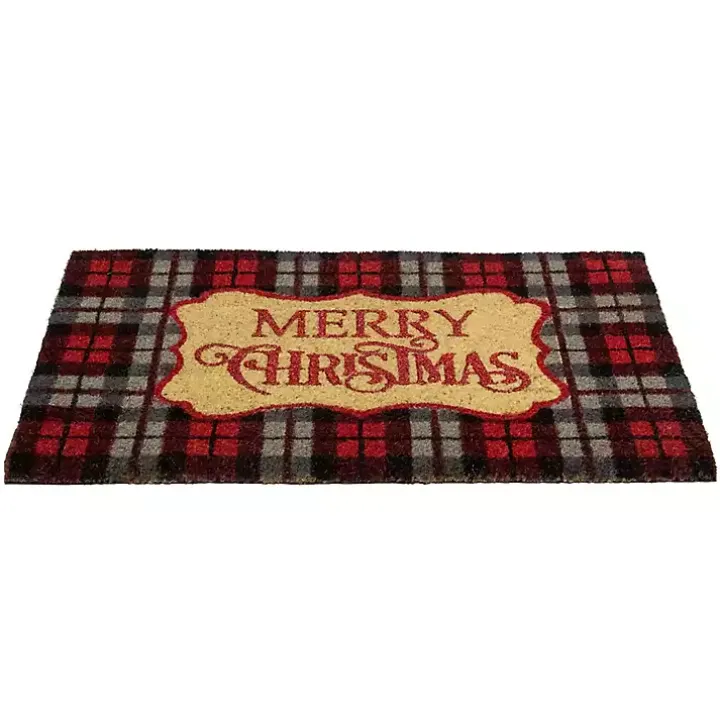 Red Plaid Merry Christmas Doormat