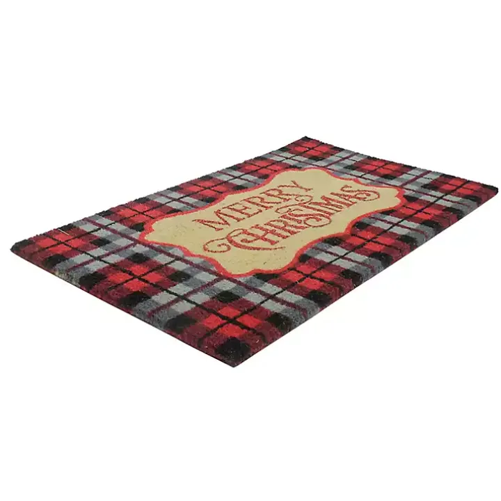 Red Plaid Merry Christmas Doormat