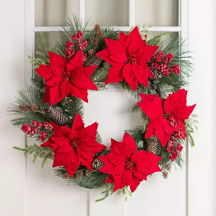 Red Poinsettia Christmas Wreath
