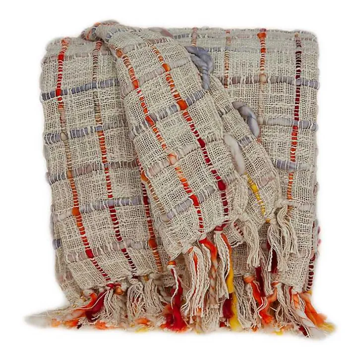 Red Primitive Squares Handloomed Throw Blanket