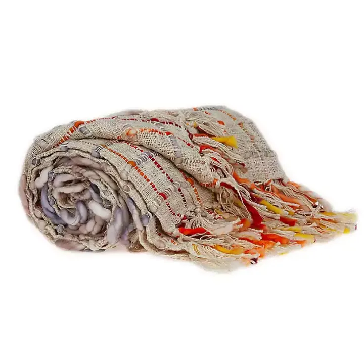 Red Primitive Squares Handloomed Throw Blanket