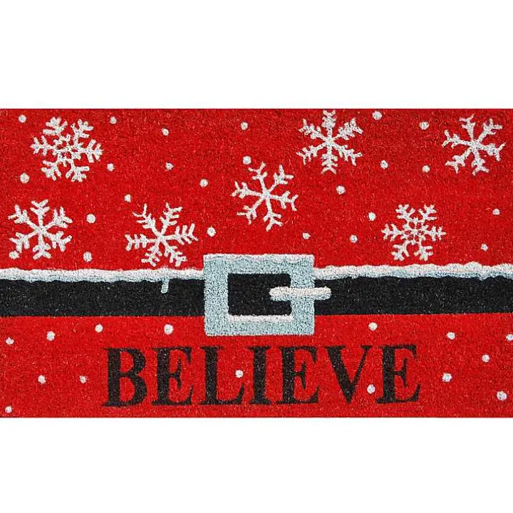Red Santa Belt Believe Coir and Vinyl Doormat