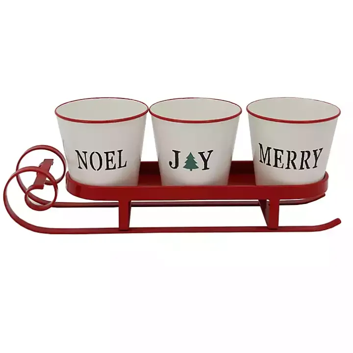 Red Sleigh Holding Buckets Figurine