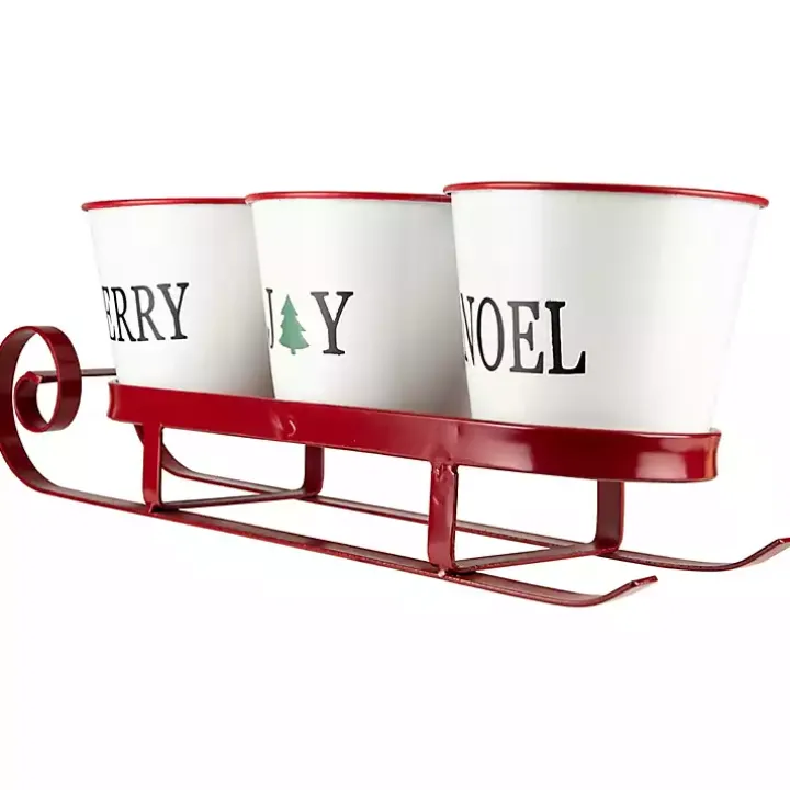Red Sleigh Holding Buckets Figurine