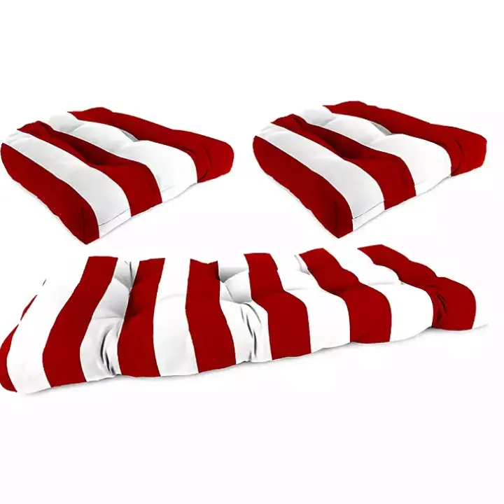 Red Stripe French 3-pc. Outdoor Wicker Cushion Set