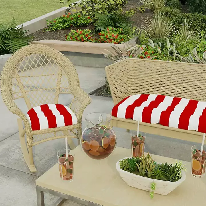 Red Stripe French 2-pc. Outdoor Wicker Cushion Set