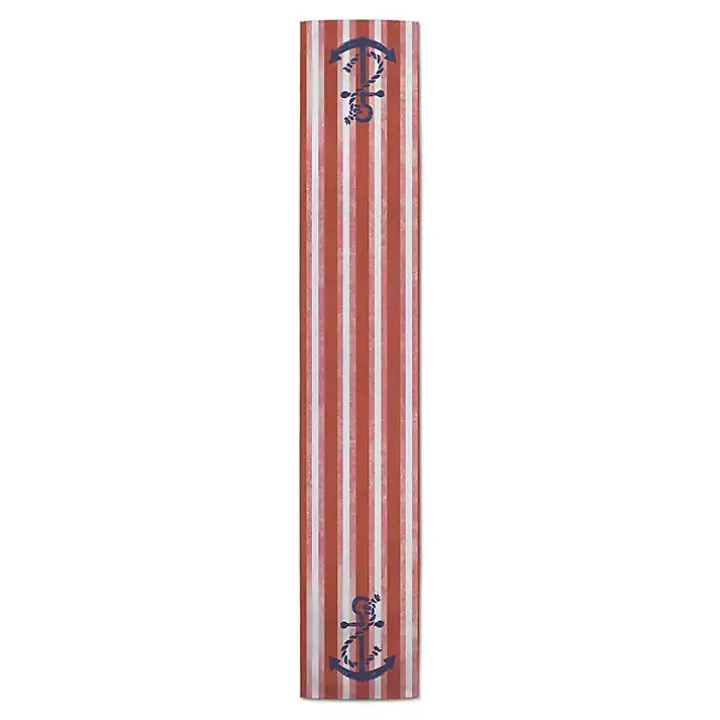 Red Stripes and Anchor Table Runner, 90 in.