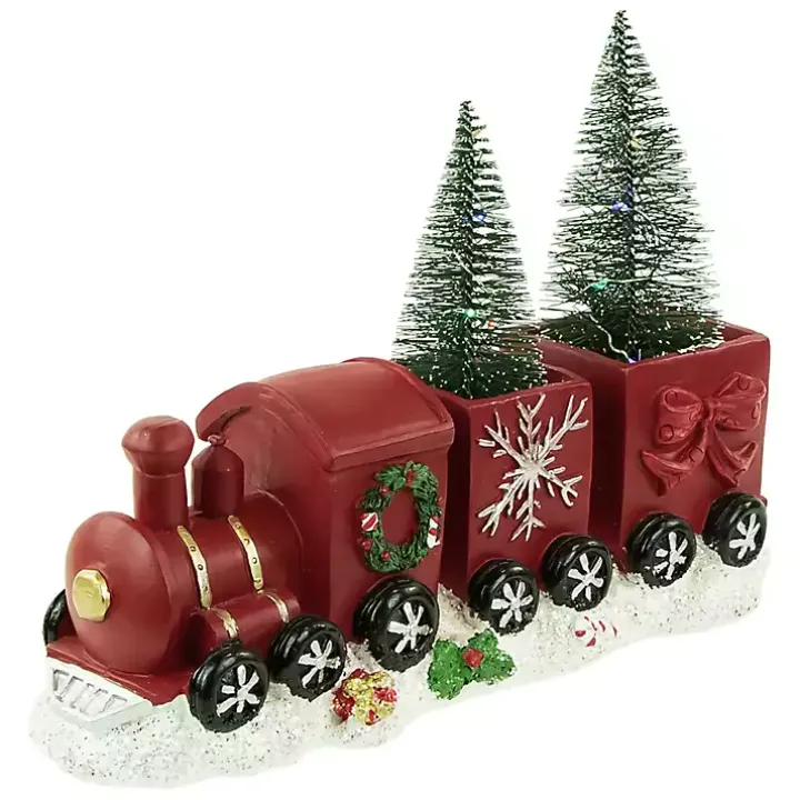 Red Train Decoration with LED Trees
