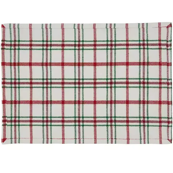 Red Wide Plaid Christmas Placemats, Set of 4