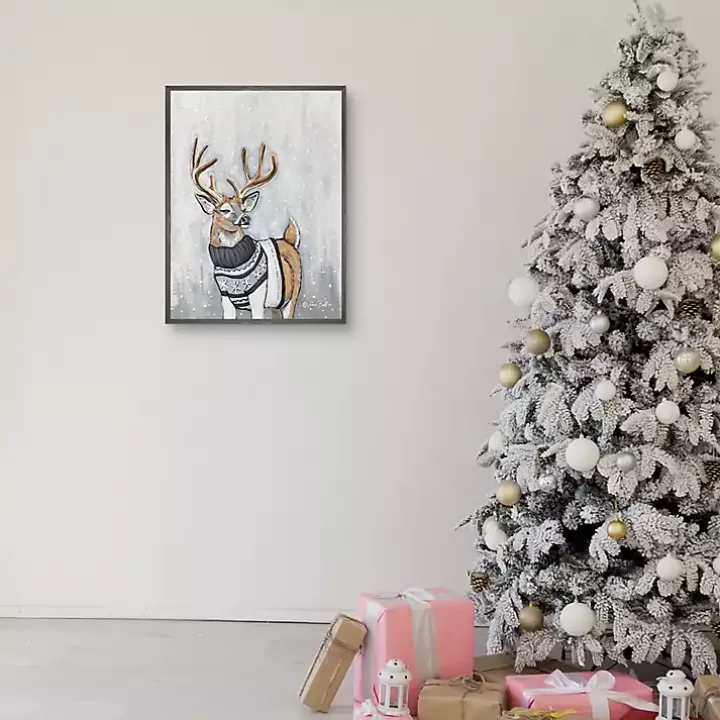 Reindeer in a Sweater Framed Canvas Art Print