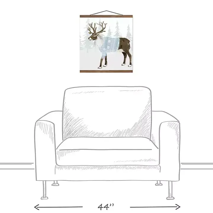 Reindeer in Blue Sweater Hanging Canvas Art Print