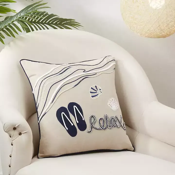 Relax Beachscape Embroidered Throw Pillow