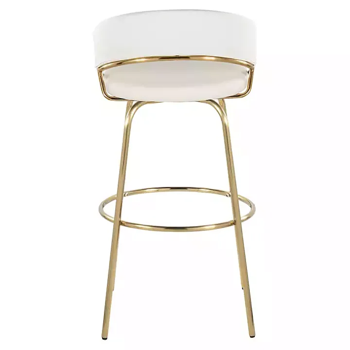 Remy White & Gold Swivel Bar Stools, Set of 2