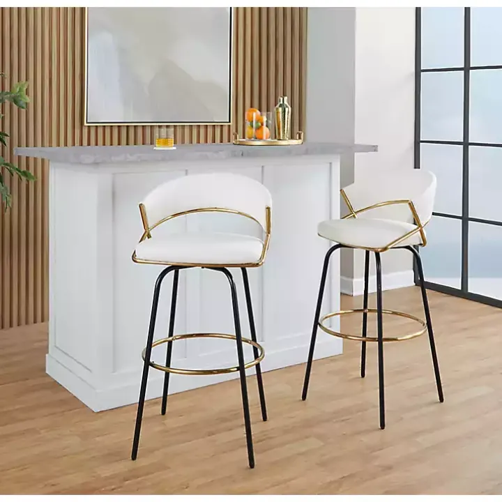 Remy White Swivel Bar Stools, Set of 2