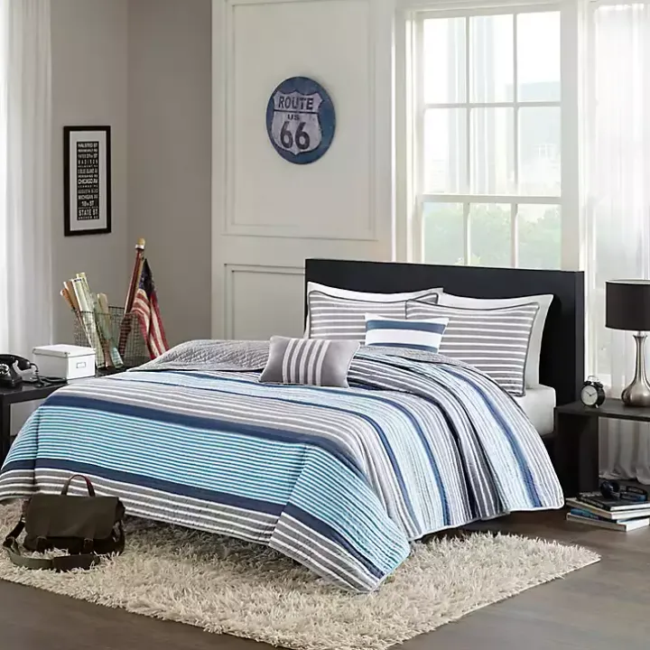 Reversible Stripes 5-pc. Full/Queen Quilt Set