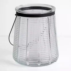 Ribbed Glass Lantern with Metal Handle, 10 in.