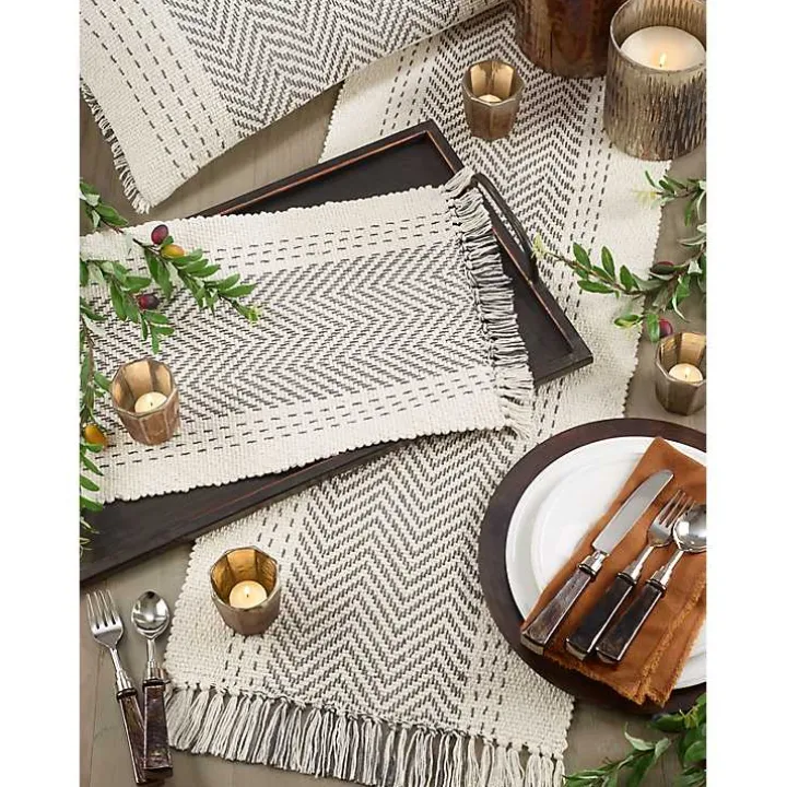 Rich Gray Kantha Stitch Table Runner