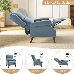 Rosalie Blue Upholstered Manual Recliner