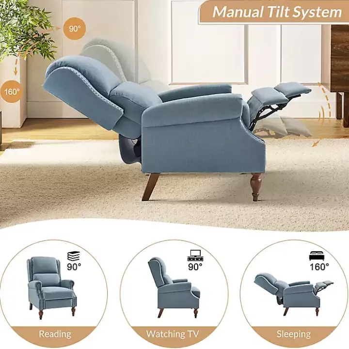 Rosalie Blue Upholstered Manual Recliner