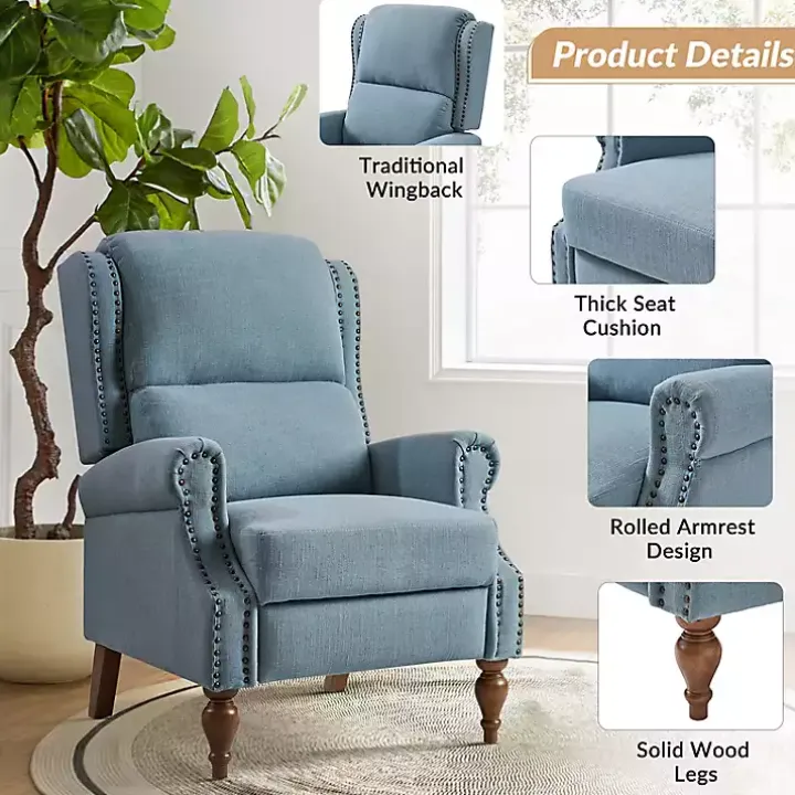Rosalie Blue Upholstered Manual Recliner