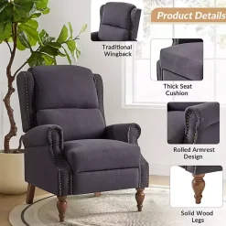 Rosalie Charcoal Upholstered Manual Recliner