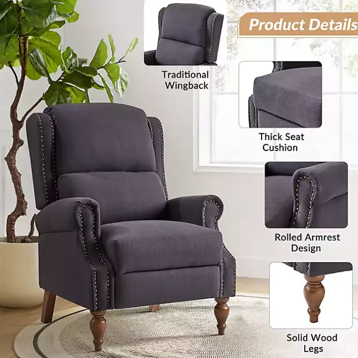 Rosalie Charcoal Upholstered Manual Recliner