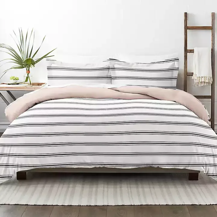 Rose Pink Echo Stripe 3-pc. Queen Duvet Cover Set