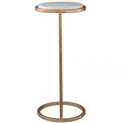 Round Aged Gold and Marble Accent Table