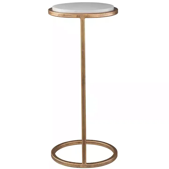 Round Aged Gold and Marble Accent Table