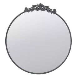 Round Antique Black Floral Scroll Mirror, 39 in.