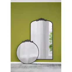 Round Antique Black Floral Scroll Mirror, 39 in.